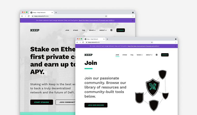 Screenshots of the landing page of the website and the Join page.